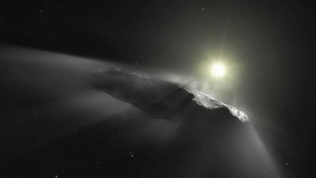 Artist's impression of Oumuamua. NASA/European Southern Observatory/M. Kornmesser