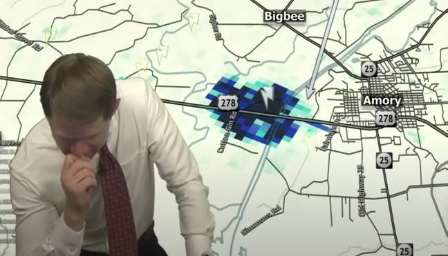 The meteorologist prayed to Jesus as he watched the tornado progress on the town. Credit: WTVA 9 News