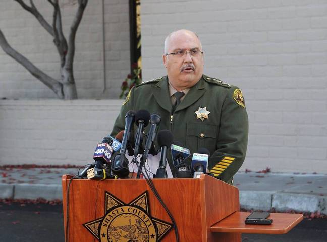 Sheriff Tom Bosenko of Shasta County held a press conference. Credit: Alamy