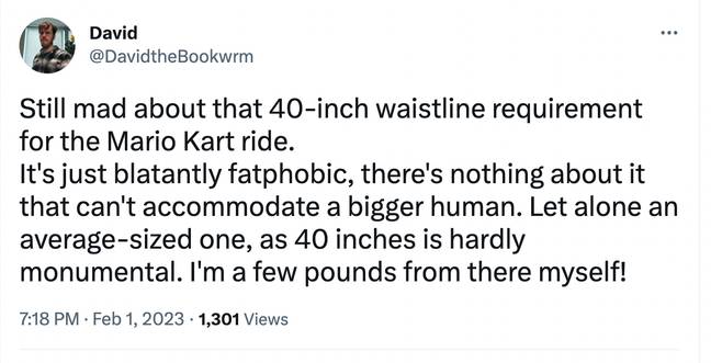 The ride has been accused of being 'fatphobic'. Credit: @DavidtheBookwrm/Twitter