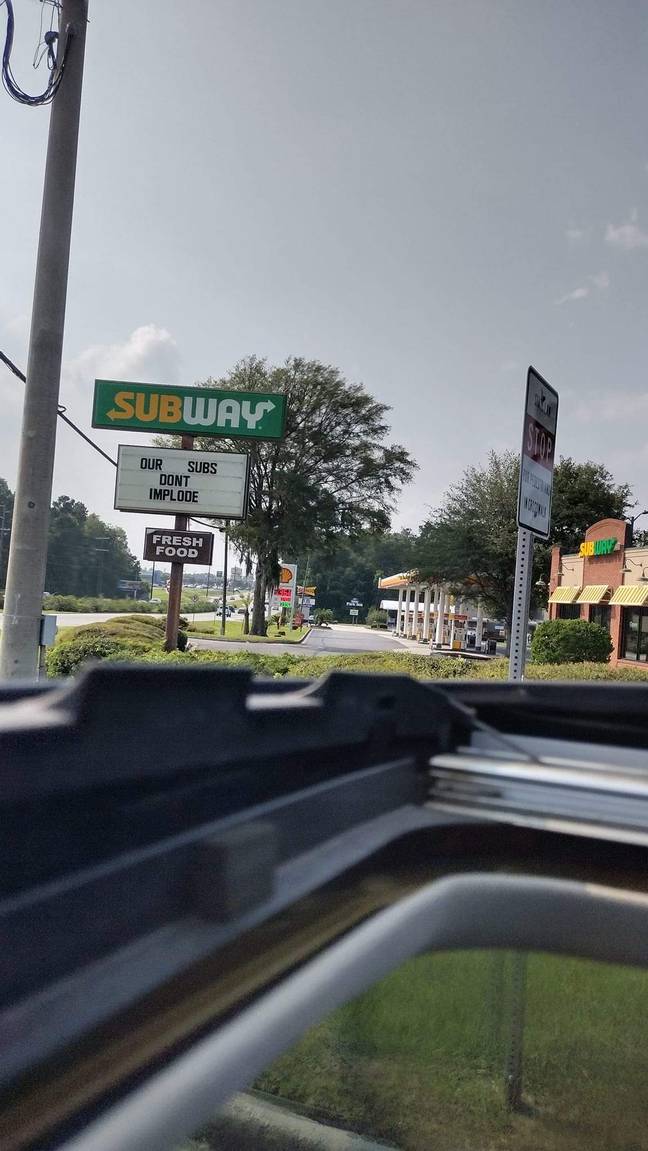 The sign outside a Subway in Rincon, GA. Credit: Reddit