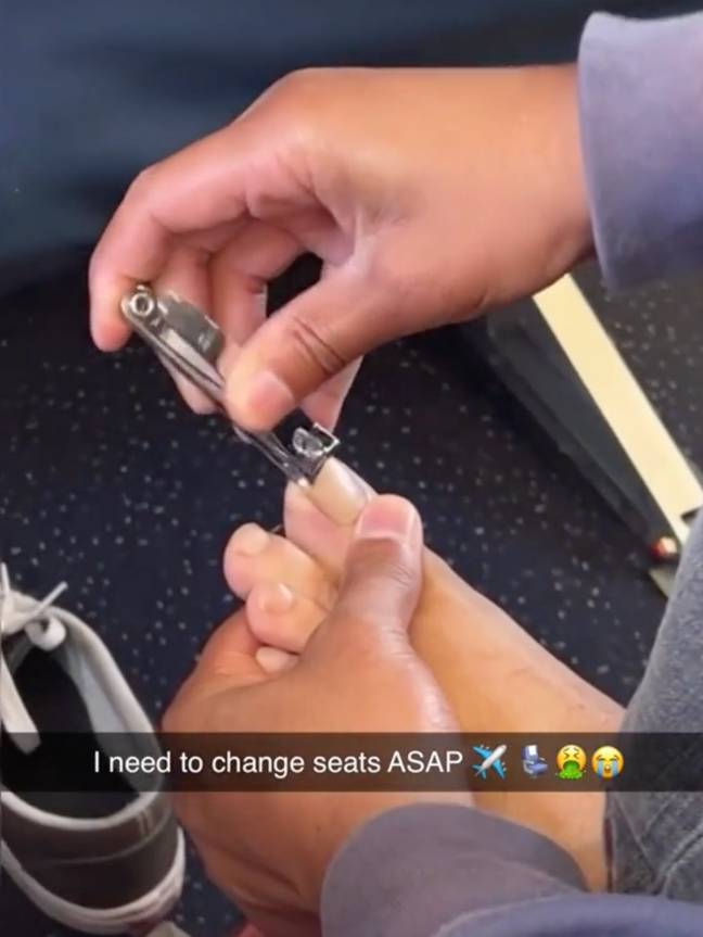 The passenger got rid of his nail trimmings by throwing them on the floor. Credit: @ninadrama/ TikTok