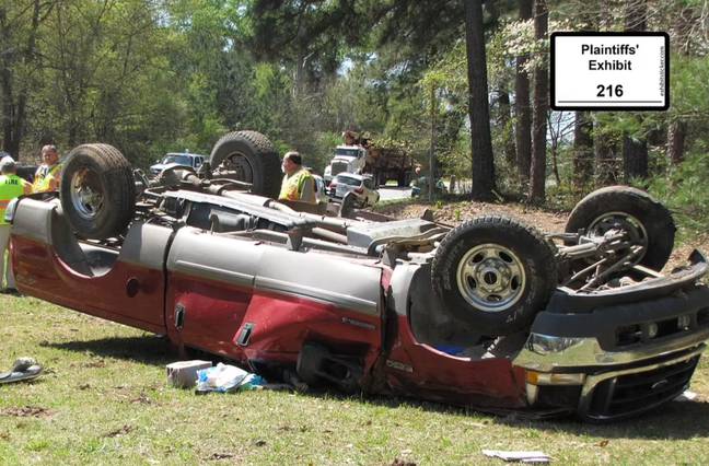 Their 2002 Ford F-250 blew a tyre and rolled over. Credit: Butler Prather LLP