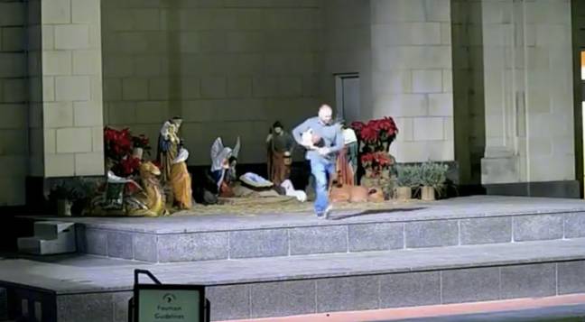 A man was spotted stealing the baby Jesus figurine from a Nativity set up just before Christmas. Credit: Fort Worth Police Department