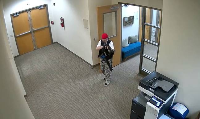 Police have released chilling footage showing the shooter enter the school before killing six people - three of which were children. Credit: Metro Nashville Police Department