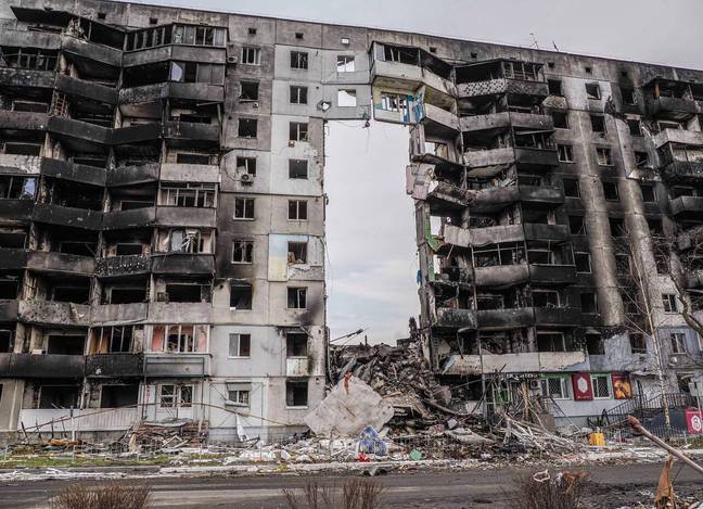 Destroyed building in Ukraine is one of many heavy bombardments the country has seen. Credit: Alamy