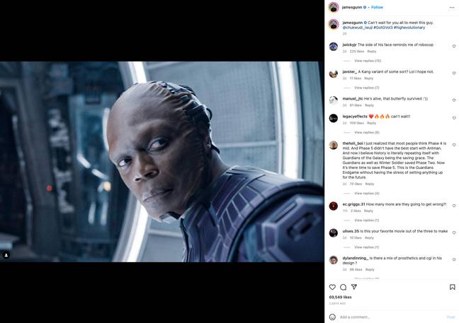 Gunn uploaded an Instagram pic of British actor Chukwudi Iwuji, who is set to play Rocket’s creator. Credit: Instagram/@jamesgunn