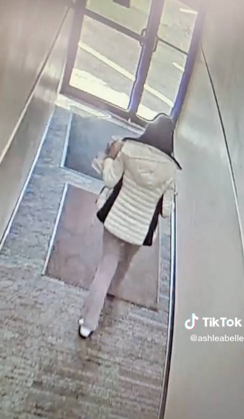 She was caught on camera leaving with the food. Credit: TikTok/@ashleabelle