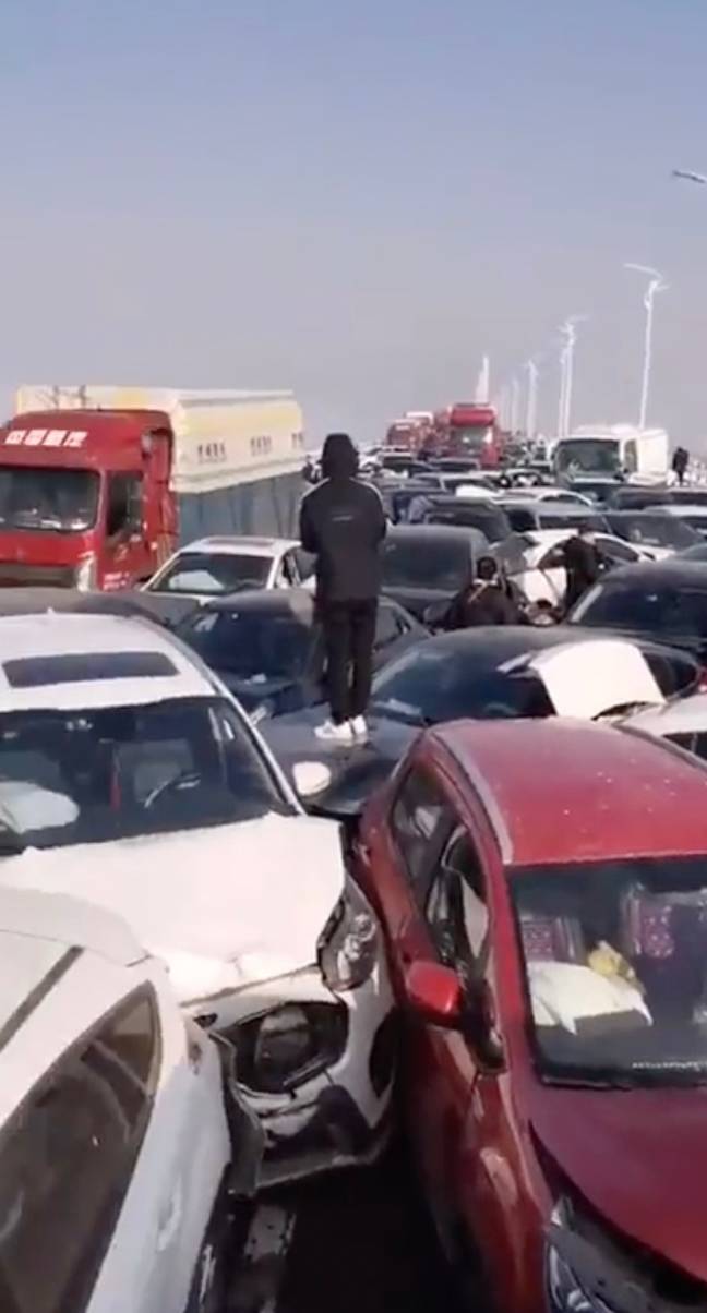 More than 200 vehicles are believed to have been involved in the crash. Credit: Twitter/Byron_Wan/Weibo