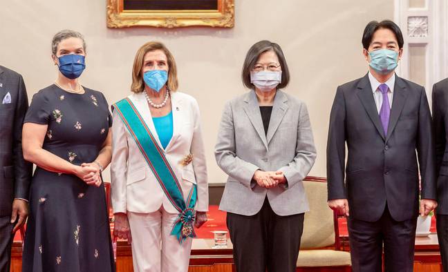 Nancy Pelosi met Taiwan president Tsai Ing-wen and vice president Lai Ching-te. Credit: ROC President Office/Alamy Stock Photo