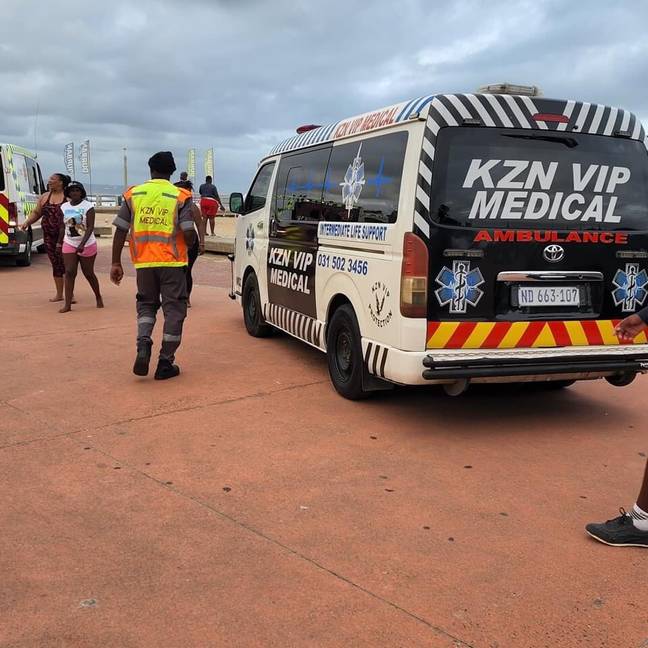 Emergency services were called to the scene after a 'freak wave' hit people and swept them into a pier. Credit: Twitter/@njabulodlungele