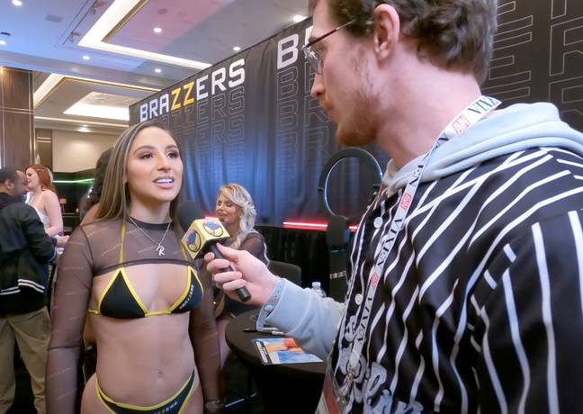 Abella Danger completely lost her s**t with an interviewer. Credit: YouTube/Brandon Buckingham