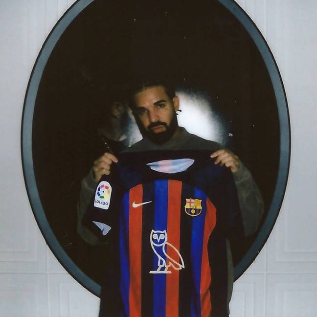Barcelona even had Drake's logo on their kit. Credit: Twitter