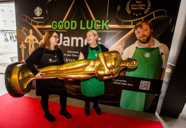 Colleagues at the Starbucks James works at wished him the best of luck in bagging on Oscar, it worked. Credit: PA Images / Alamy Stock Photo