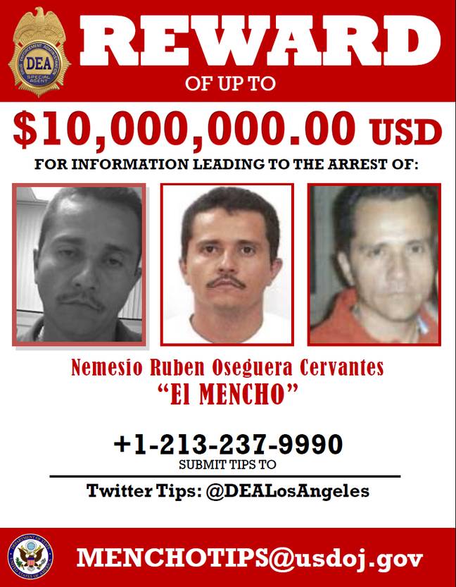 The US government has offered a $10 million reward. Credit: United States Drug Enforcement Administration. 