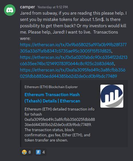 Відчайдушне благання користувача спочатку було поширене на Discord.  Авторство: Twitter/@0xCuteSocks