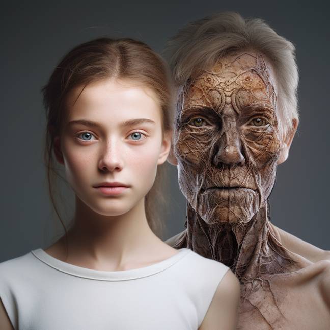 Meet another denizen of the future, like Mr Year 3,000 they've got wires all over their face but most of them seem to be under the skin. Credit: UNILAD/Midjourney