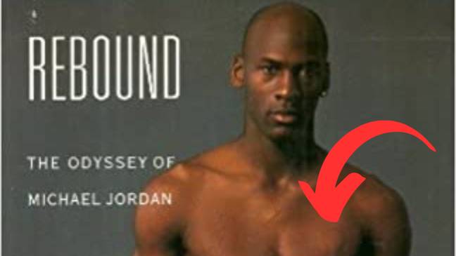 Michael Jordan’s omega horseshoe tattoo is visible on the cover of Bob Greene’s 1995 book ‘Rebound: The Odyssey of Michael Jordan.’ Credit: Penguin Books/Amazon