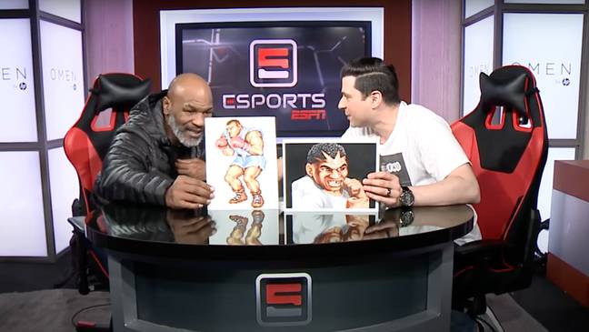 Mike Tyson was shown photos of Balrog from Capcom’s Street Fighter series by presenter Arda Ocal. Credit: ESPN/YouTube