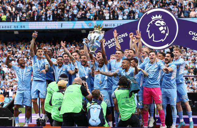 City lift the trophy at the end of last season. Image: Alamy