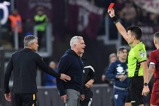 Mourinho being sent off against Torino earlier in the season. Image: Alamy