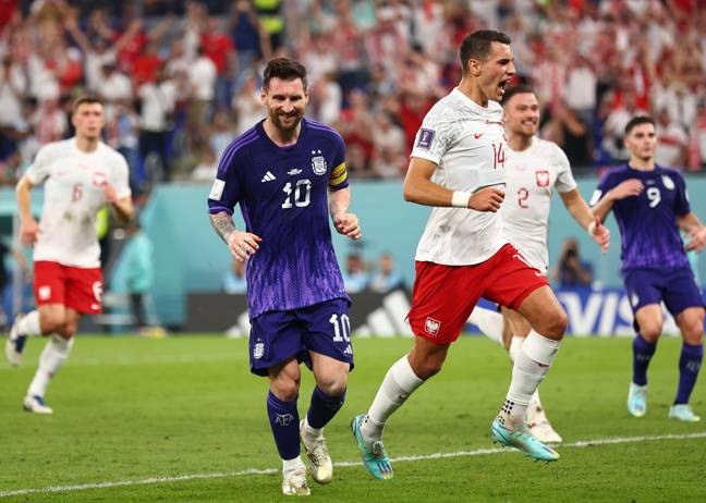 Kiwior celebrates Lionel Messi's penalty miss against Poland at the World Cup. Image credit: Alamy