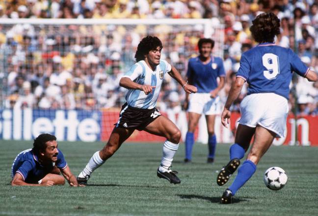 Diego Maradona in action for Argentina during the 1982 World Cup. Image: Alamy 