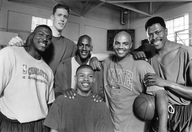 Jordan, third from right, and Barkley, second from left, were both part of the Space Jam cast. Image: Alamy