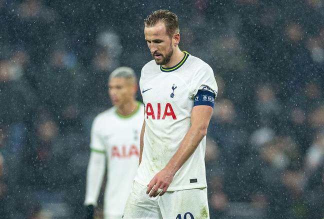 Harry Kane cuts a dejected figure after the final whistle. Image: Alamy 