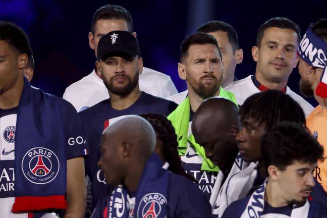 Neymar during Paris Saint-Germain's trophy ceremony. Image: Alamy 
