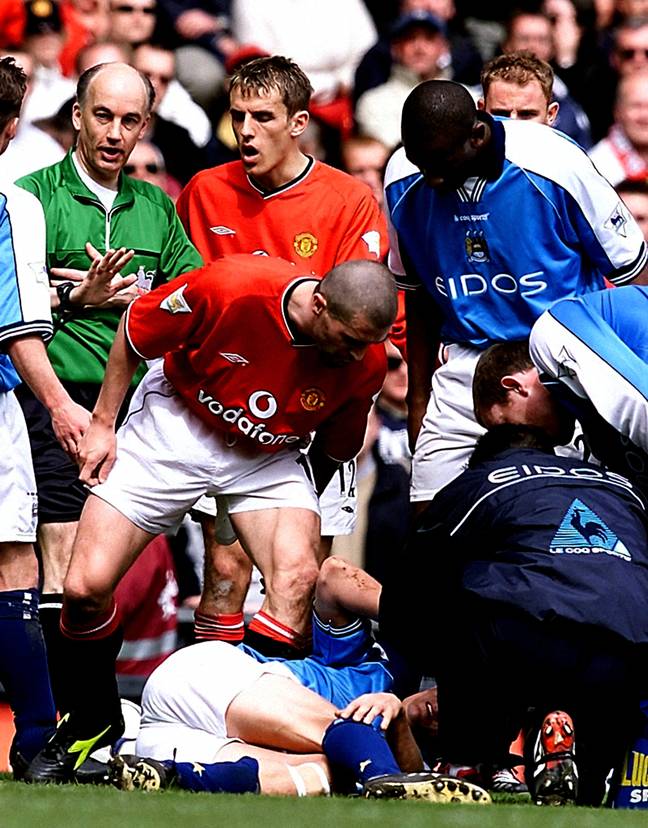 Keane was sent off for a horror challenge on Alf-Inge Haaland in 2001 (Image: PA)