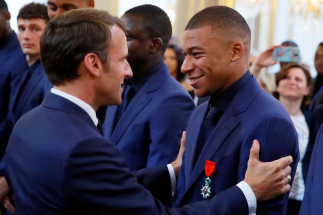 Mbappe being given the Legion d'Honneur by Macron in 2019. Image: PA Images