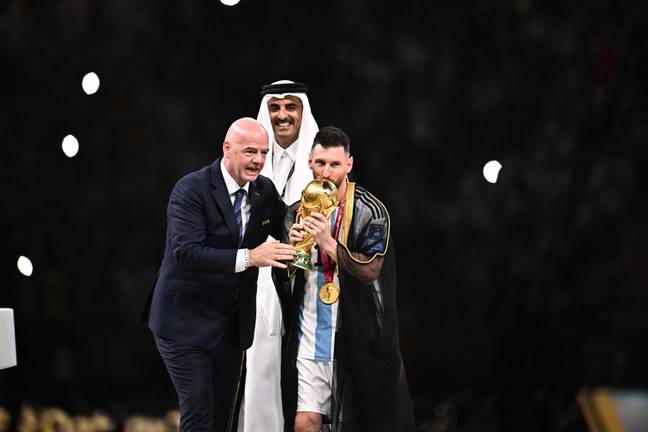 Lionel Messi finally has his hands on the World Cup trophy. Credit: Alamy