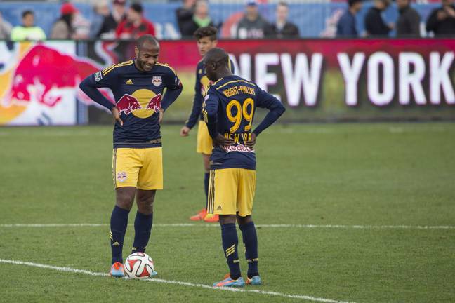 Henry and Bradley Wright-Phillips get ready to kick off for New York Red Bulls. Image: Alamy