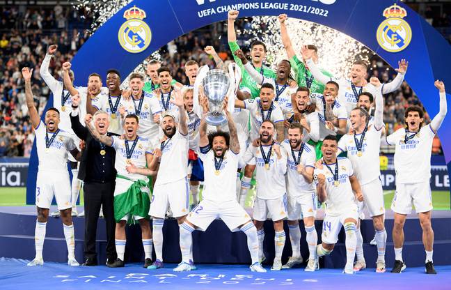 Real Madrid celebrating their 2021/22 Champions League win
