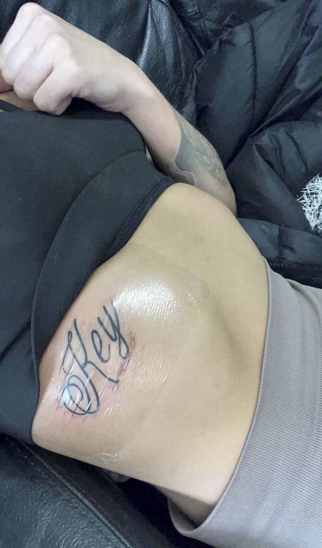 Elisha's tattoo is slightly more understated. Credit: North News.