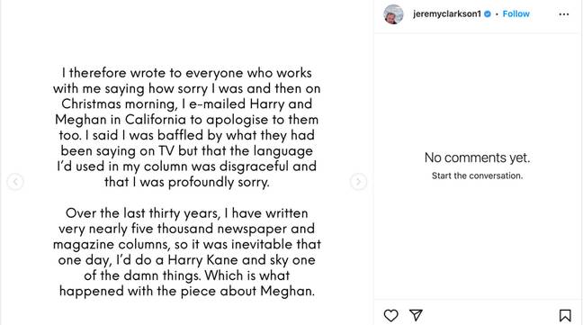 学分：JeremyClarkson1/Instagram