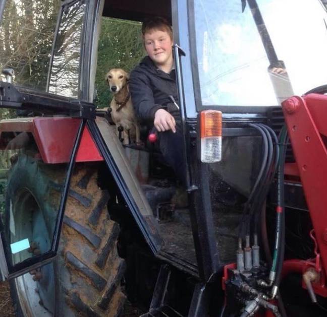 Kaleb with his first tractor, aged 15. Credit: Instagram/Kaleb Cooper
