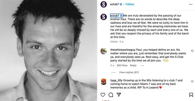 S Club announced Paul Cattermole's death in a statement. Credit: Instagram/@sclub7