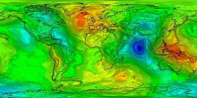 Daje to wyobrażenie o wielkości zmian grawitacji Ziemi.  Źródło: ESA - GOCE Obiekt przetwórczy o wysokim standardzie