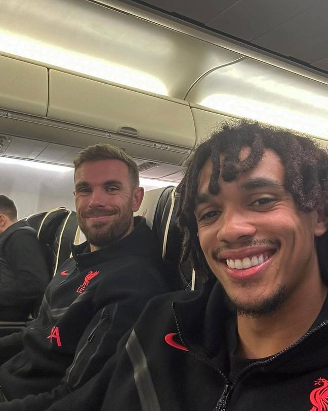 Liverpool travelled just 33 minutes back from their fixture in Newcastle. Credit: Instagram/@trentarnold66