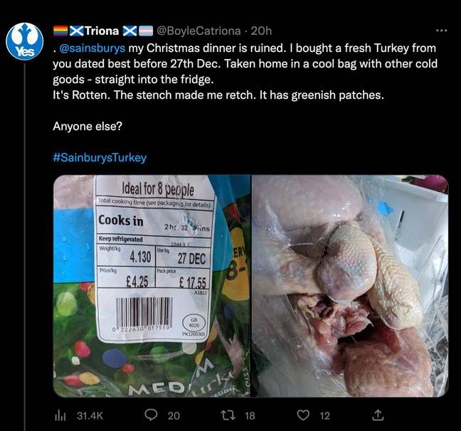 One woman from Scotland also had issues with her turkey. Credit: @BoyleCatriona/ Twitter