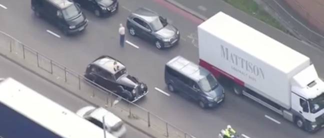 The security vehicles came to a halt and the man was tackled. Credit: BBC