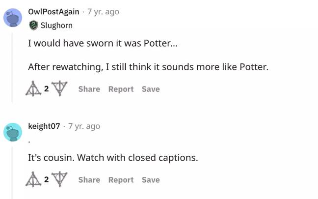 Người hâm mộ không chắc Dudley đã nói gì trong cảnh Harry Potter.  Tín dụng: u/hamsterbars/Reddit