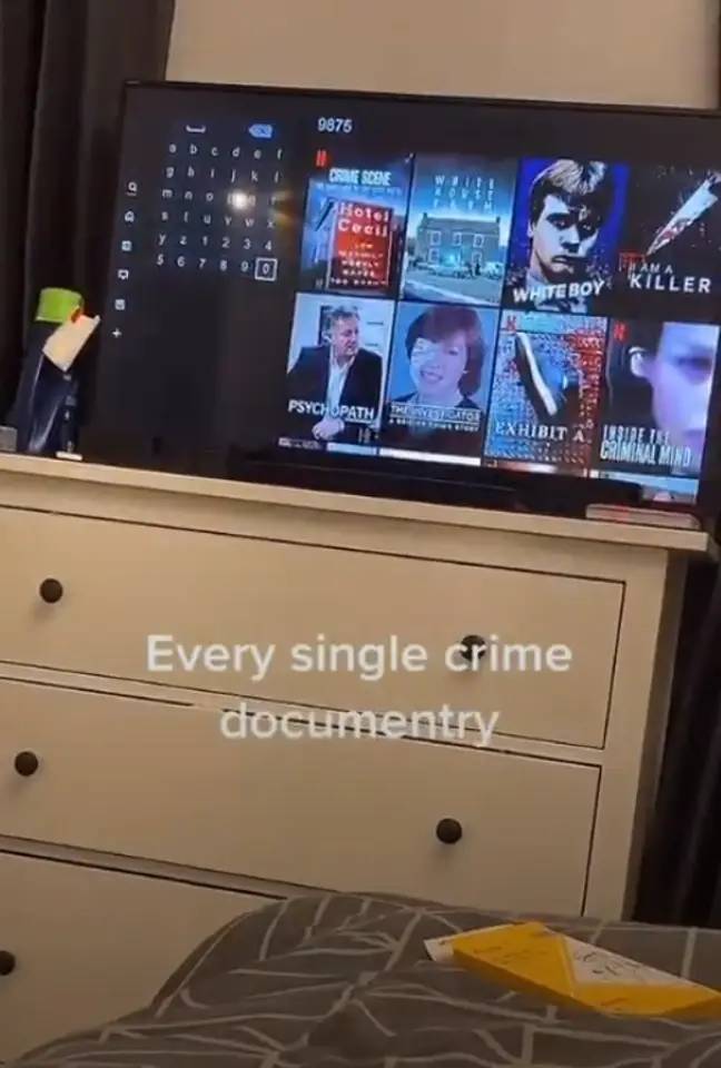 Type '9875' into the platform's search box and huge list of Netflix's crime documentaries and biopics suddenly appear. Credit: TikTok/@lozlinz