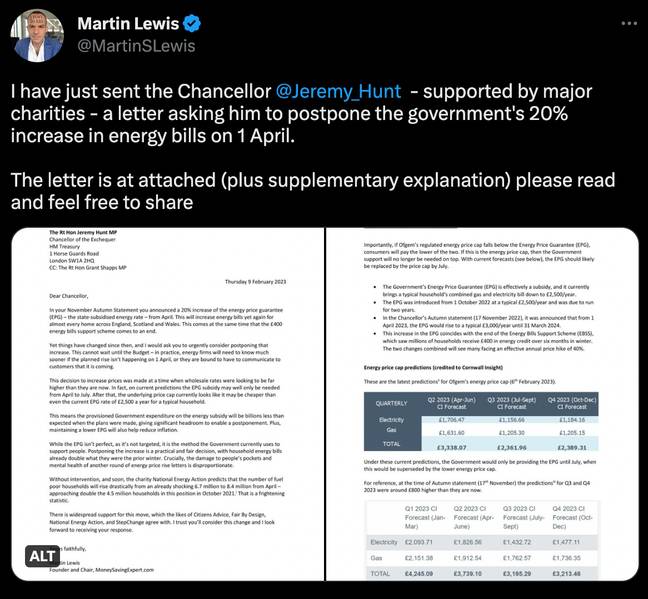 Lewis shared his plea to Jeremy Hunt on Twitter. Credit: Twitter