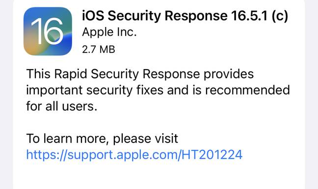 The latest update is the iOS 16.5.1 (c). Credit: Apple