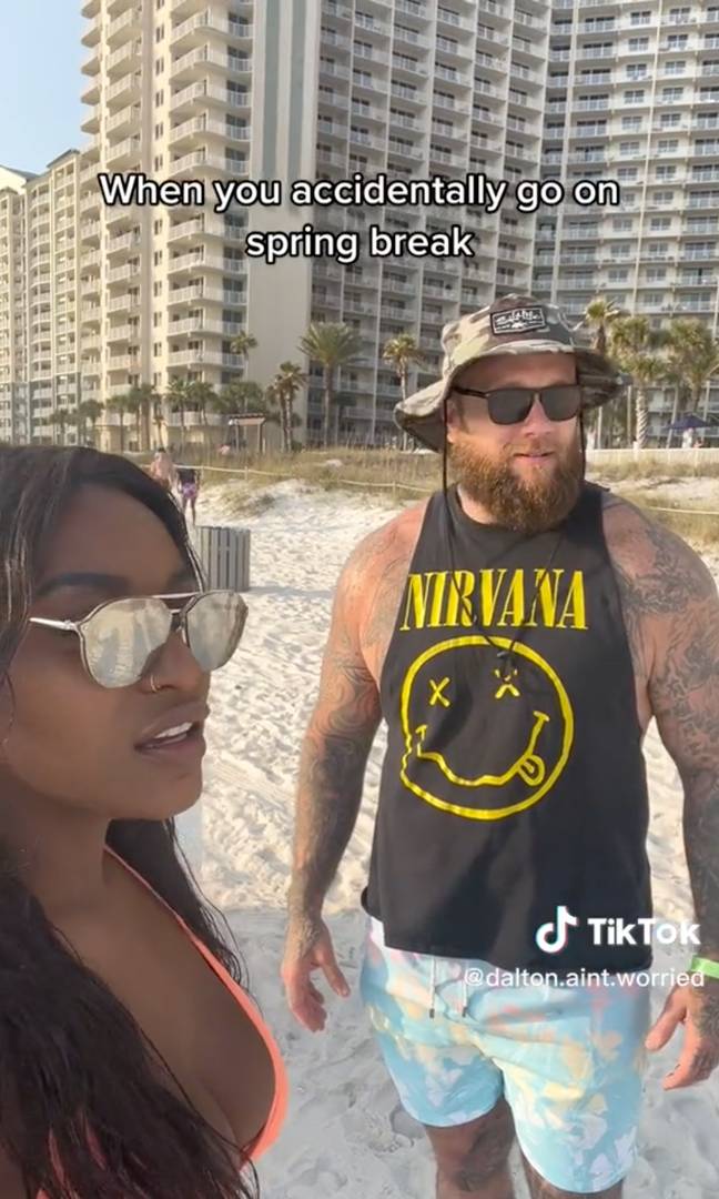 The couple tried to keep up with the spring breakers. Credit: TikTok/@dalton.aint.worried