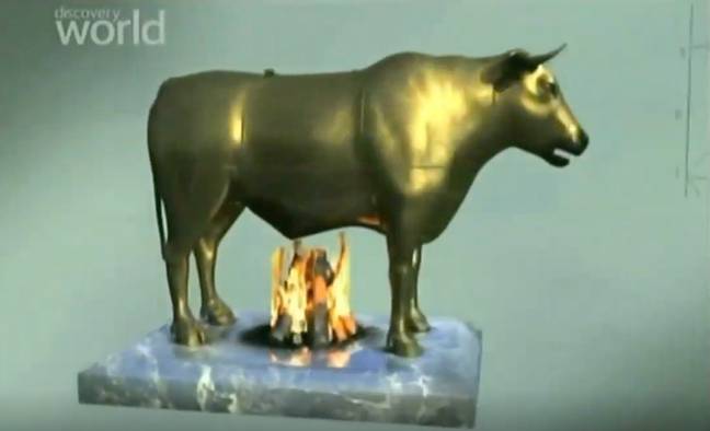 Created in the 6th century BC by a Greek inventor is an evil brazen bull made up of a hollow bronze metal. Credit: Discovery