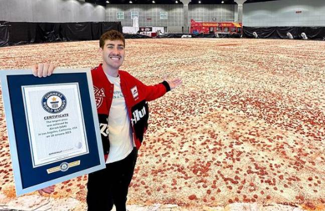 You're looking at the largest pizza ever made, and it certainly didn't go to waste. Credit: Instagram/@airrack